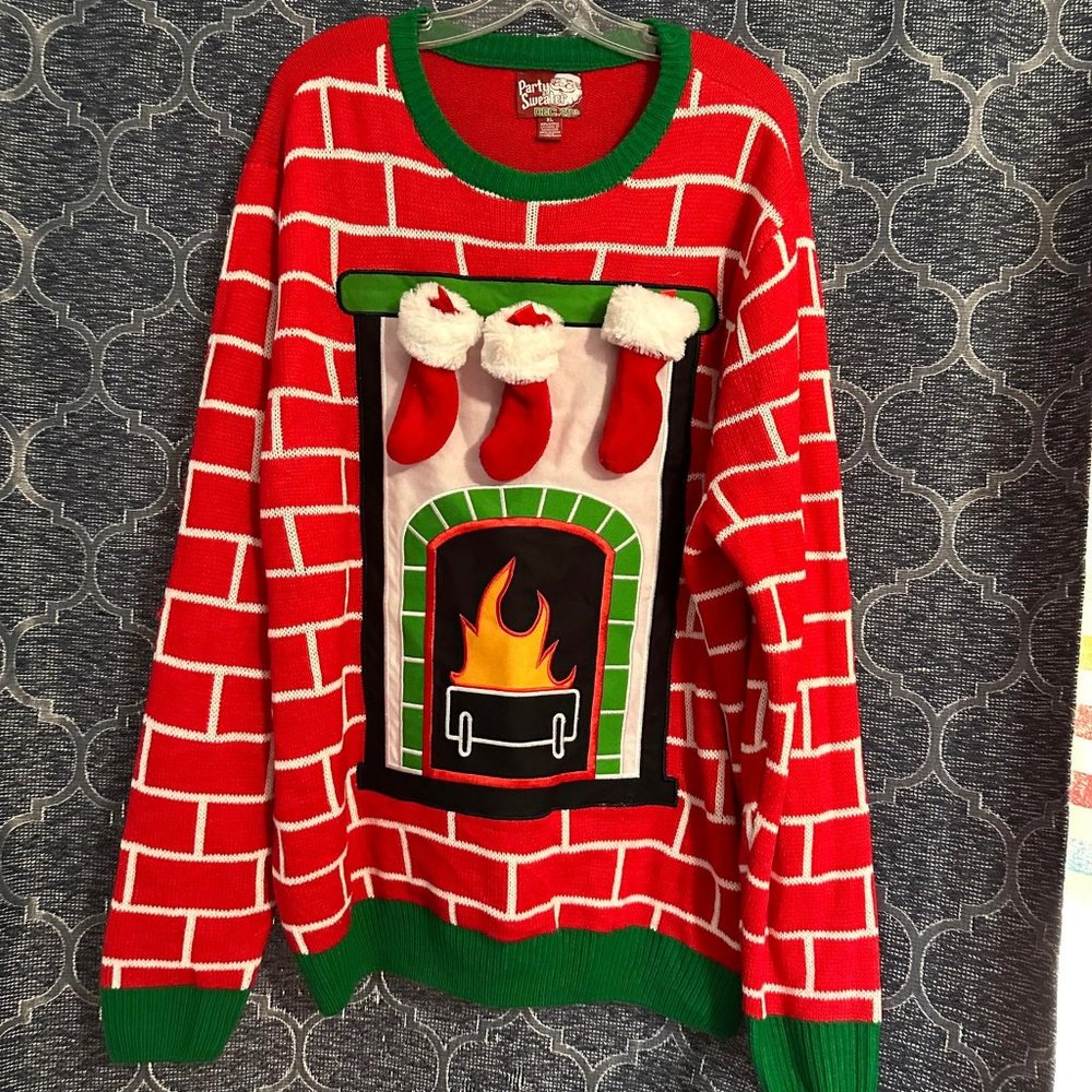 Party Sweater DEC 25th size xl long sleeve red and green fireside sweater